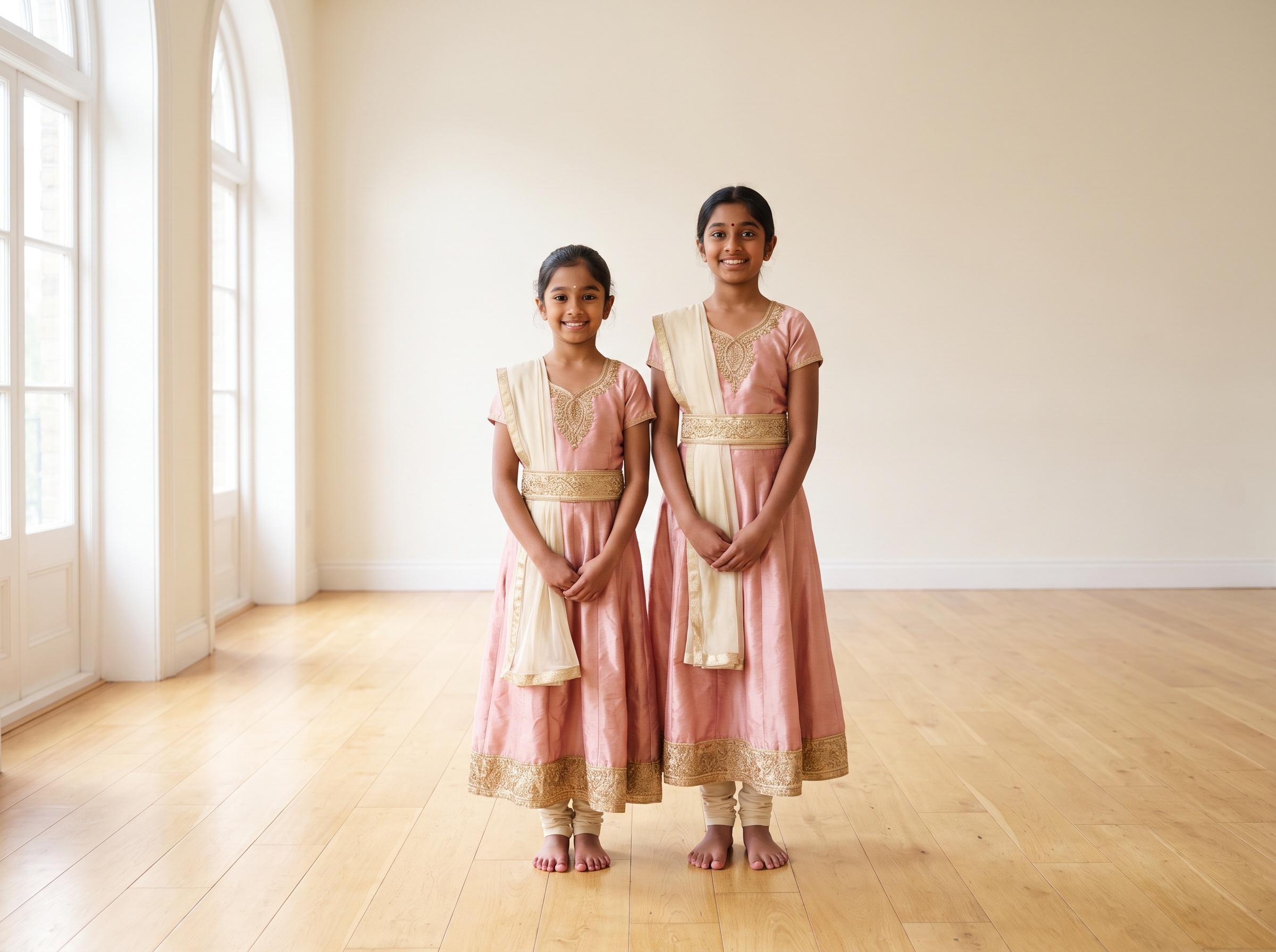 A young dancer mid-movement in a bright studio